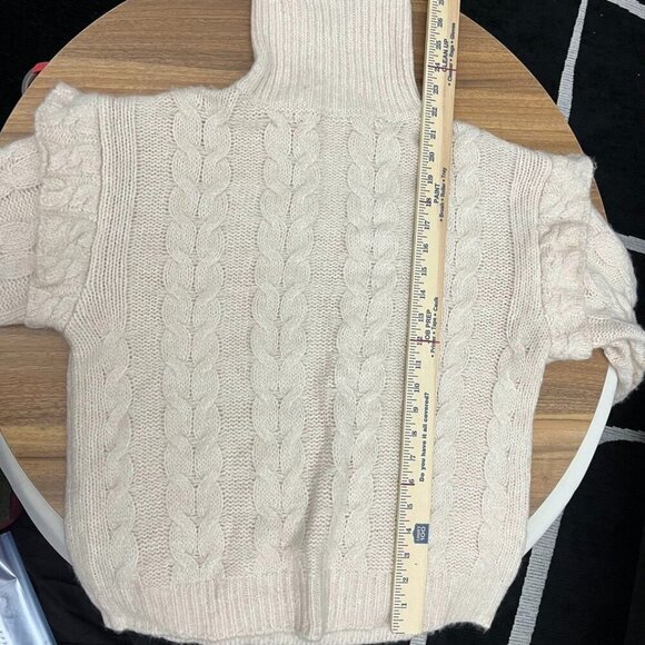 Joe’s Jeans Cable Knit Ruffle Sleeve Turtleneck Sweater Cream Ivory M - Picture 8 of 12